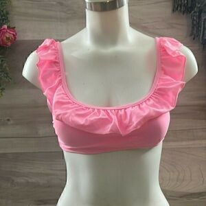 Cabana Del Sol Womens Pink Ruffle Stretch One Piece Swimwear Bikini Top Size S